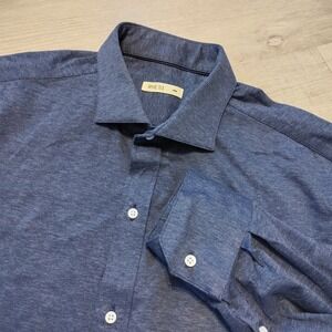 Rye 51 Button Shirt Long Sleeve Cotton Large Navy Blue Knit Chambray